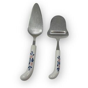Lord & Taylor Blue White Stainless Steel Ceramic Cheese Slicer & Cake Server
